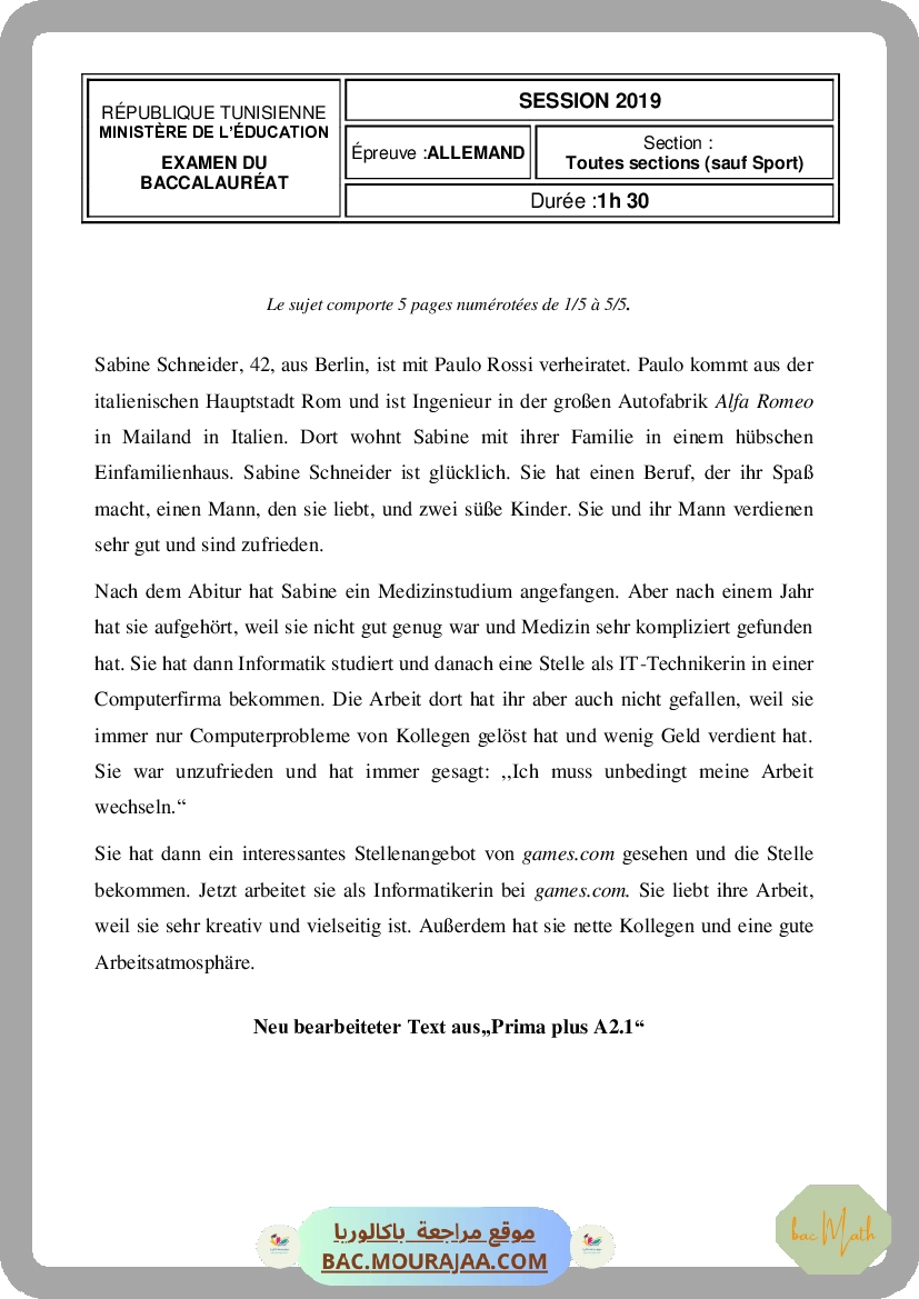 Corrigé principale  Bac 2019 – Section math